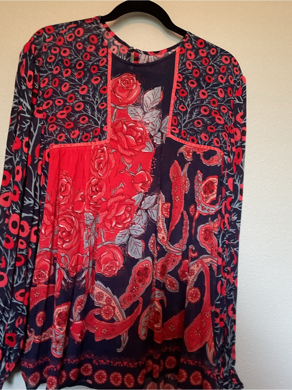 BOHO DREAM! Red Floral Patchwork NWT Long-Sleeve Top